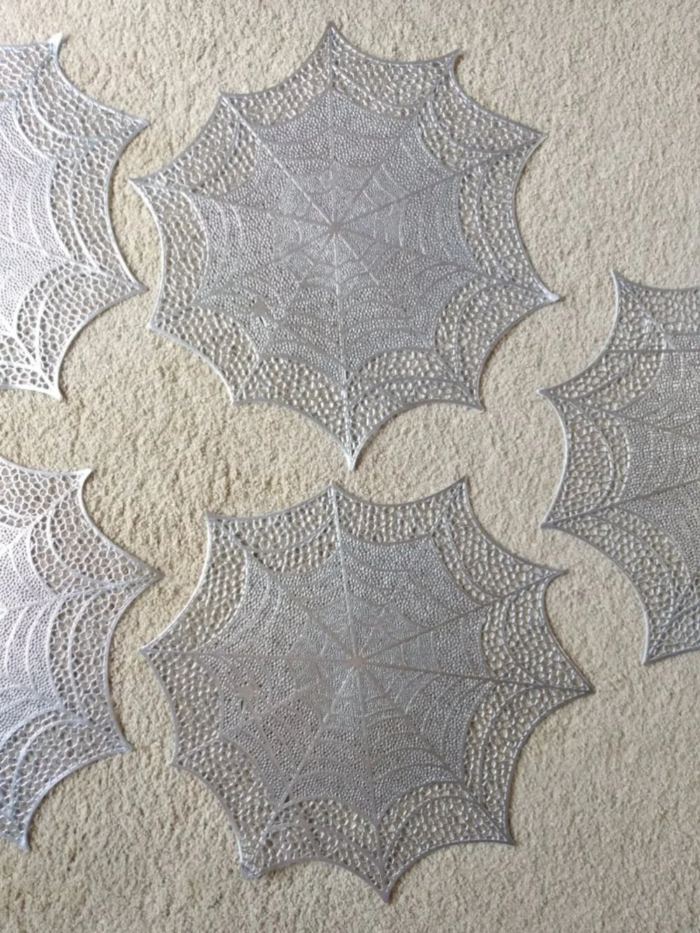 Set of 5 Halloween SILVER Vinyl Spiderweb Placemats 18